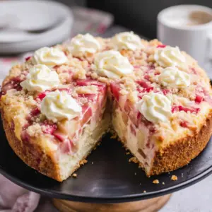 Köstlicher Rhabarberkuchen mit Vanillecreme und Streuseln – einfaches Rezept für den perfekten Genuss