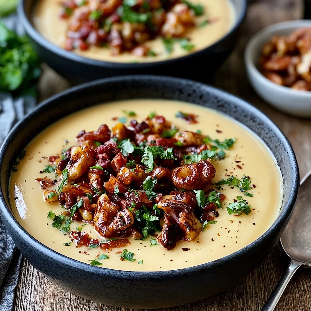 Köstliche Maronensuppe mit karamellisierten Nüssen und Speck – das perfekte Rezept für kalte Tage!