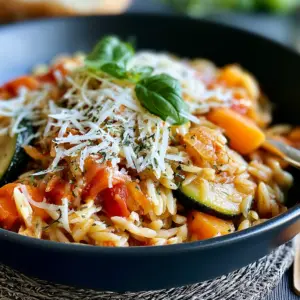Ein-Topf-Kritharaki mit Gemüse und Parmesan: Das einfache Rezept für ein schnelles Abendessen!