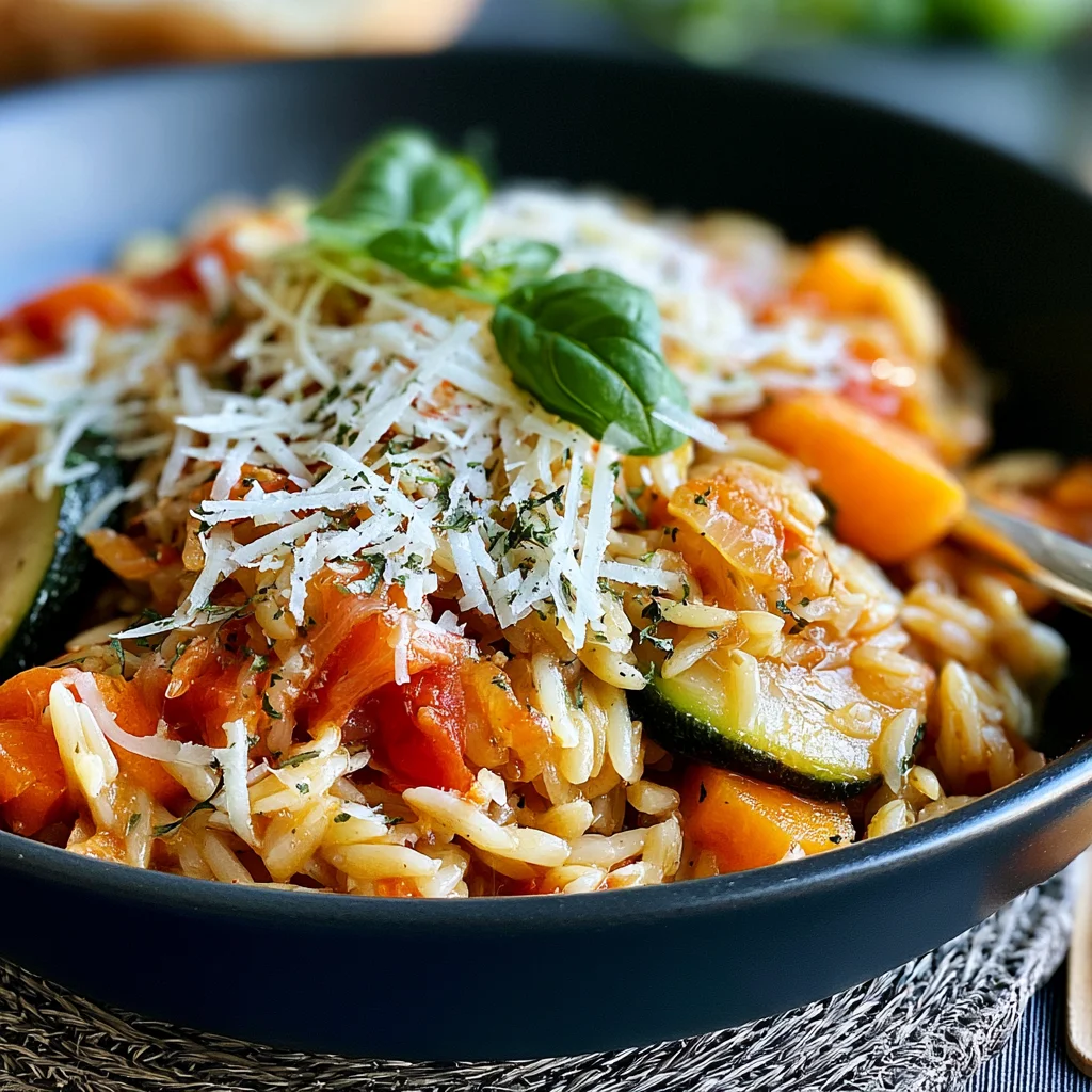 Ein-Topf-Kritharaki mit Gemüse und Parmesan: Das einfache Rezept für ein schnelles Abendessen!