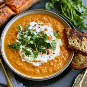 Herzhaftes Rezept für Rote Linsensuppe mit Süßkartoffeln – warm und nahrhaft!